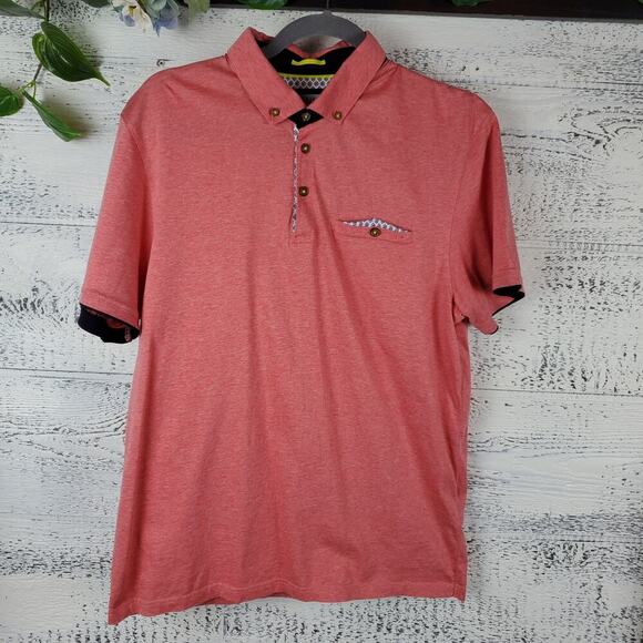 Ted Baker London Men Red Polo Shirt Size 5 / L Luxury Old Money Preppy Top - Picture 1 of 9